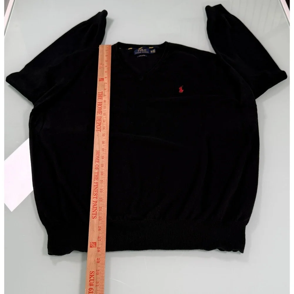 Polo Ralph Lauren Black 100% Pima Cotton Mens V-Neck Light Weight Sweater - XL